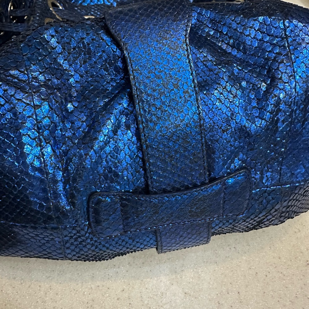 Jimmy Choo Shimmering Blue real  python/snake skin Shoulder bag RARE - Picture 14 of 16